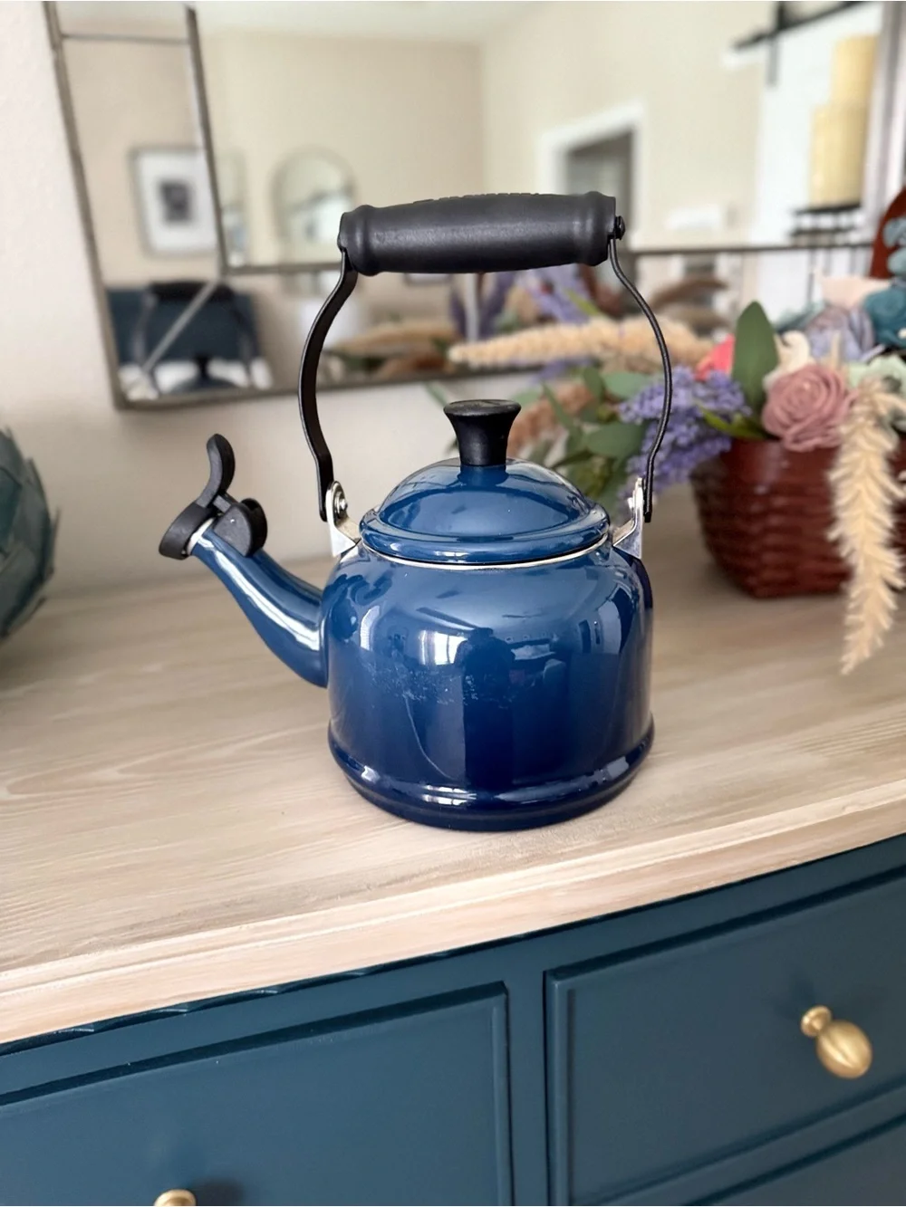 Le Creuset Blue Enamel Stovetop Whistling Tea Kettle - Home Kitchen in Cobalt